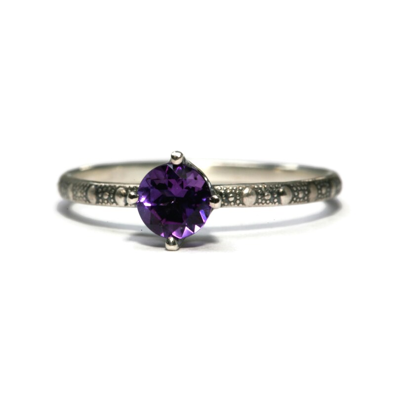 5mm Amethyst Skinny Beaded Band Ring - Antique Silver Finish by Salish Sea Inspirations
